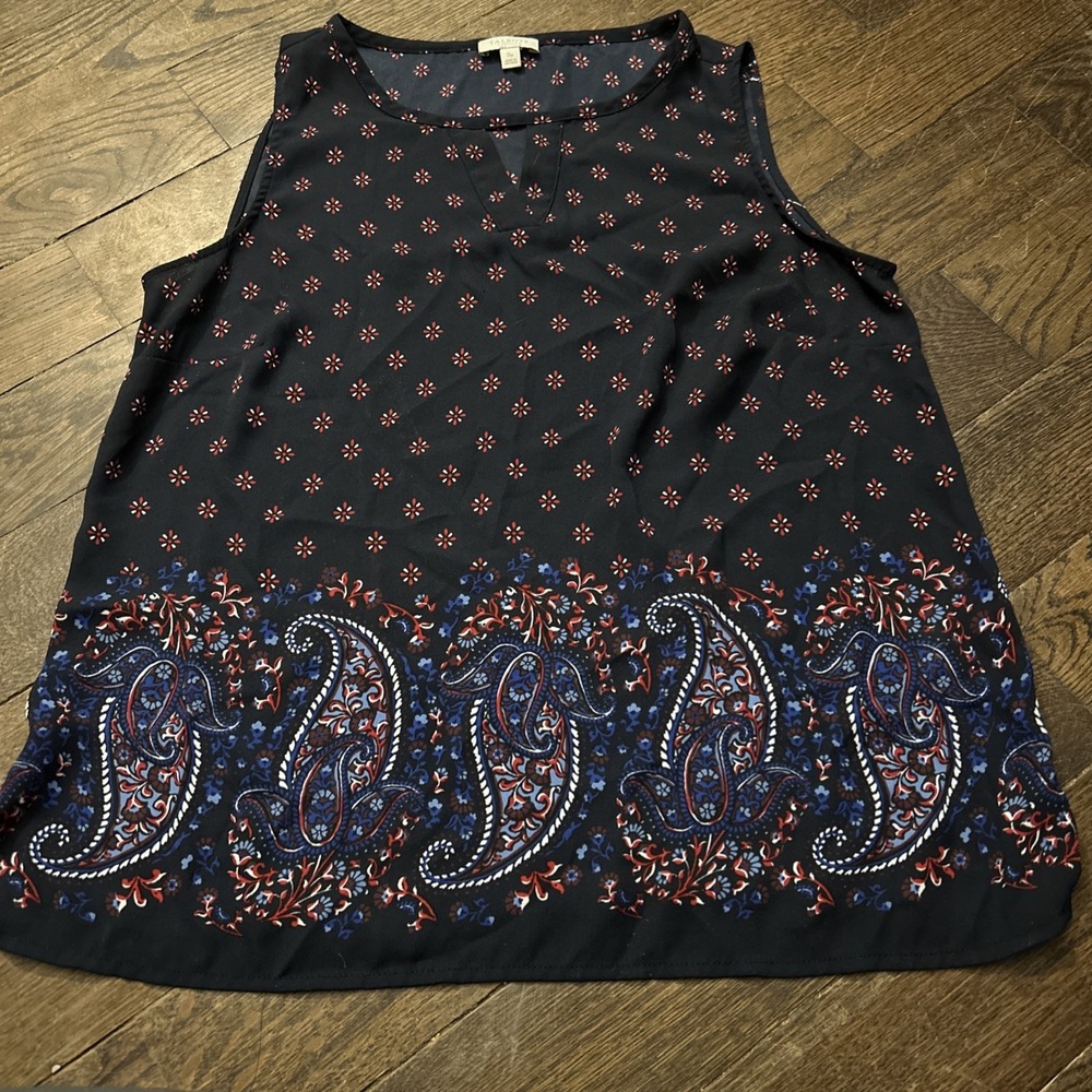 Talbots Womens Sleeveless Tank Top Blouse Keyhole‎ Neckline Size SP Blue Paisley
